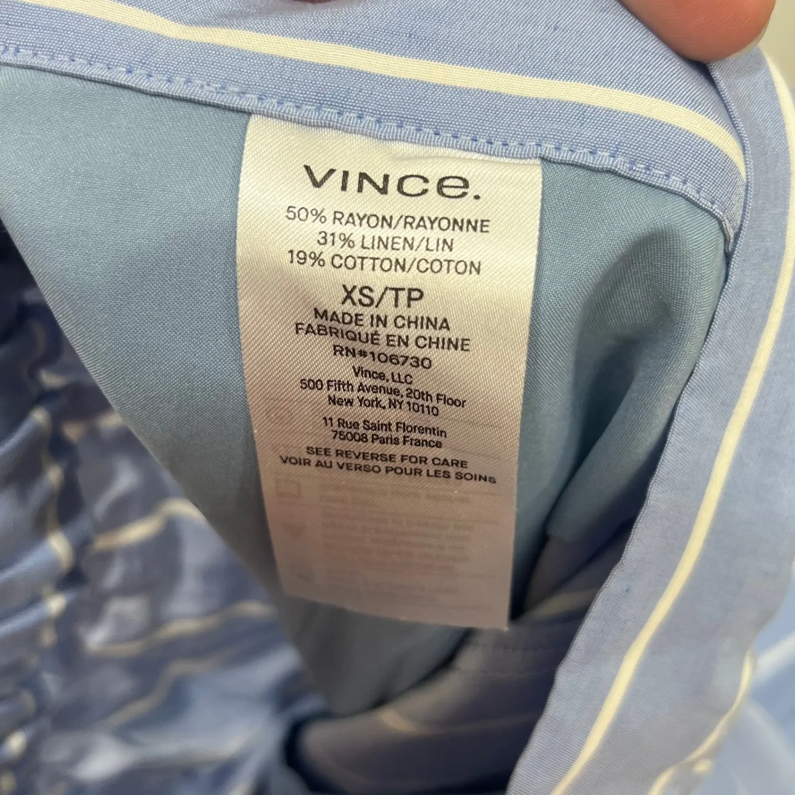 Vince Womens Pants XS‎ NWT $445 Linen Cotton Stripe Blue Pant Pull On High Rise - Image 8