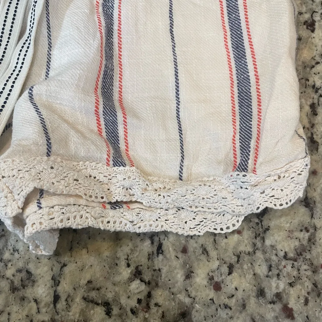 Aerie Cream Striped Lace Trim High Waist Shorts - Image 2