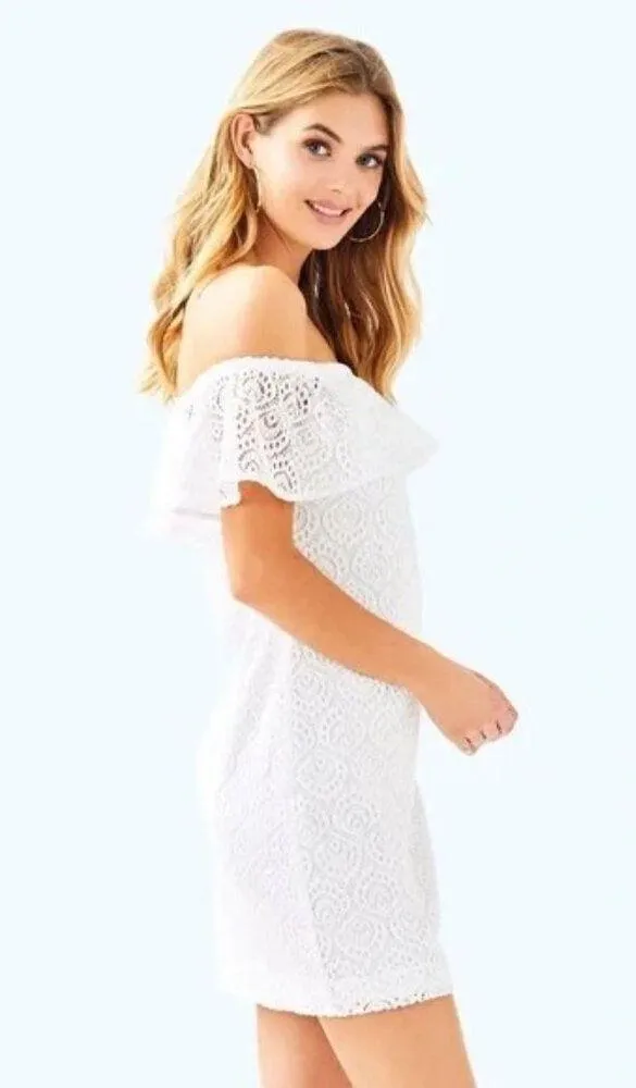 Lilly Pulitzer La Fortuna Off-The-Shoulder Dress in Resort White Size Medium - Image 2