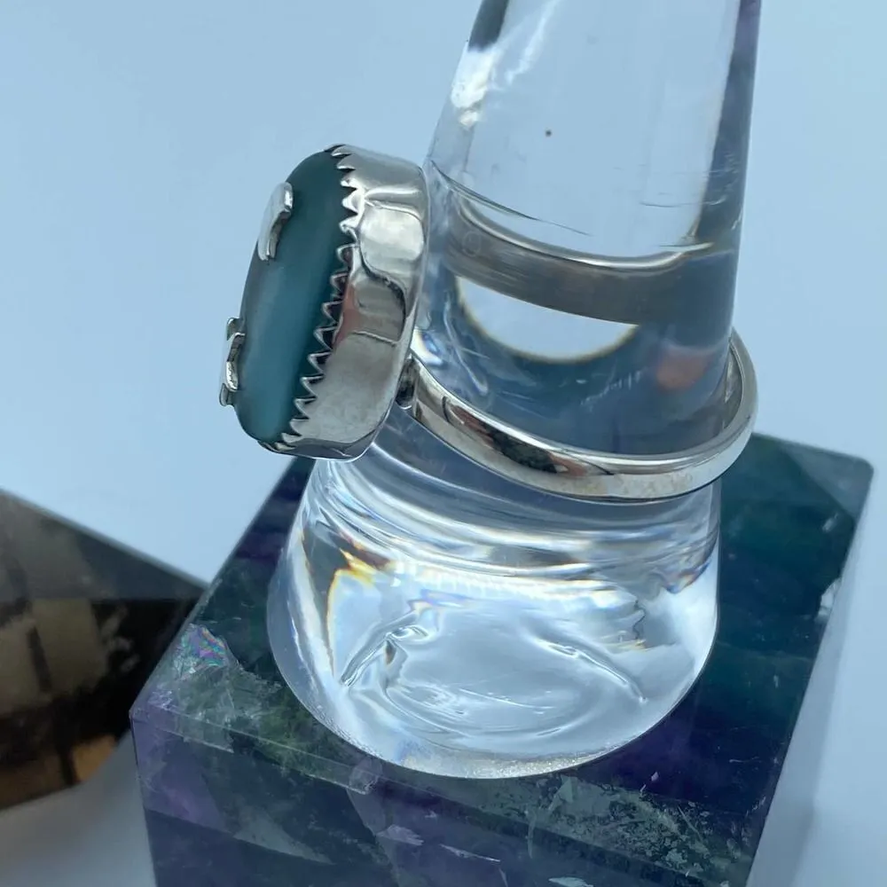 Moon & Star Sea Tumbled Sea Foam Sea Glass Sterling Silver Ring Size 10 Blue - Image 4