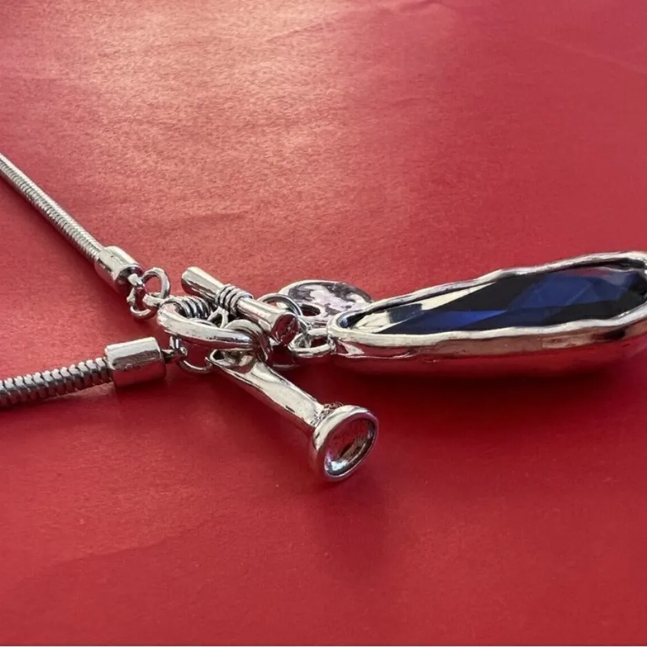 Silver 36" Long Faced Cristal Sweater Necklace Blue Womens Jewelry - Image 9