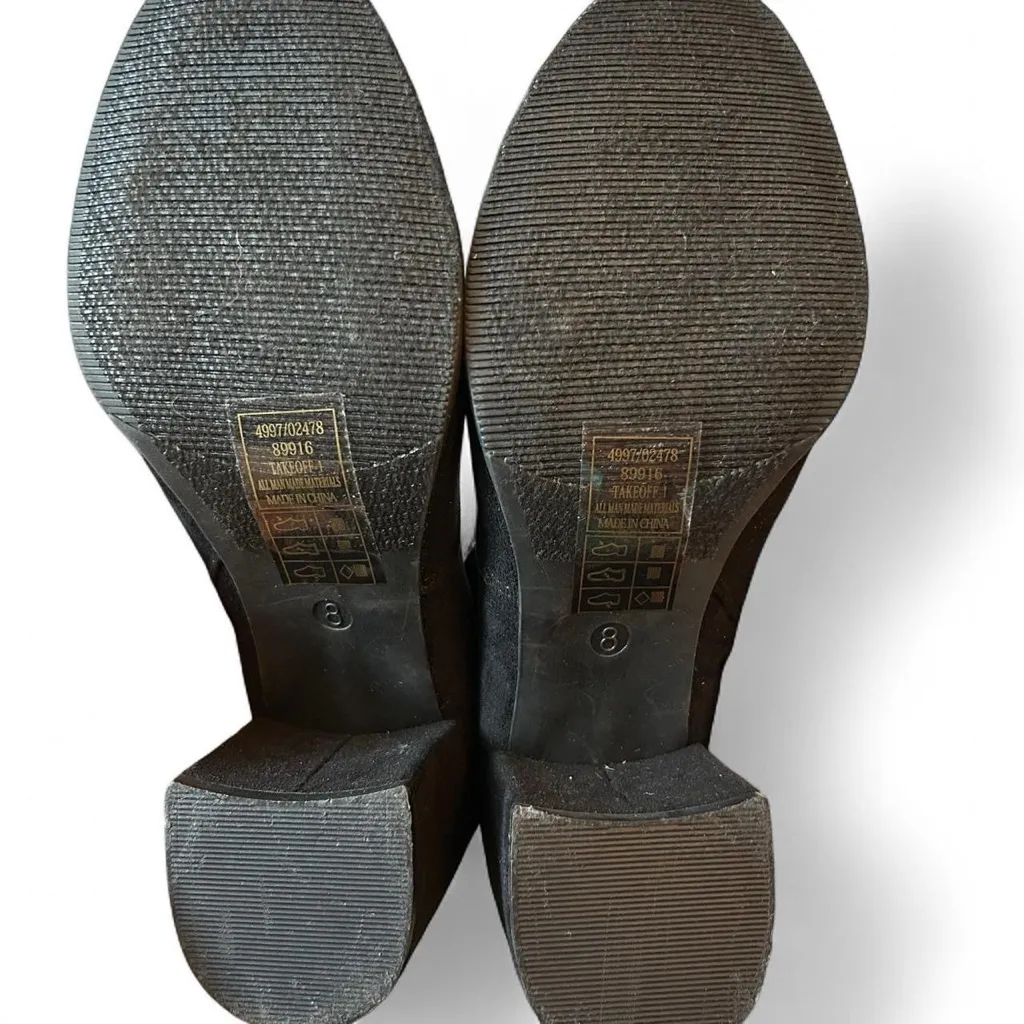 Black Suede Block Heel Booties | Size 8 - Image 7