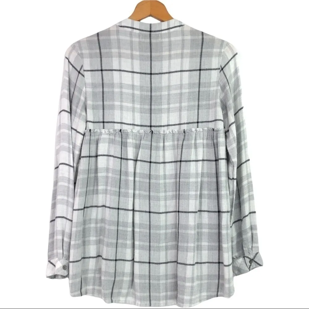 Cloth & Stone - Grey Fringe Plaid Button-Down Blouse - XS - Image 2