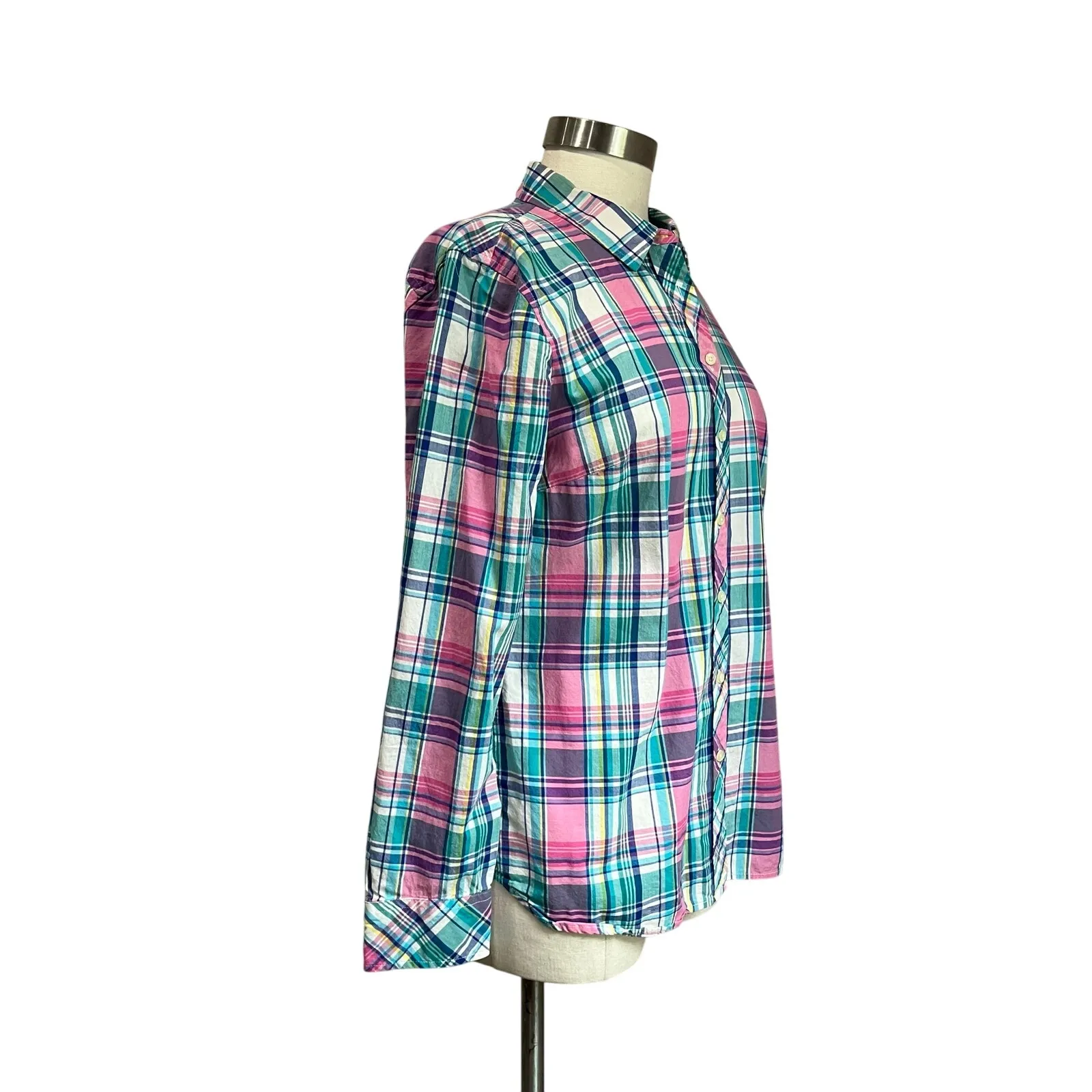 Talbots Plaid Preppy 100% Cotton Long Sleeve Button Down Blouse Sz M - Image 2