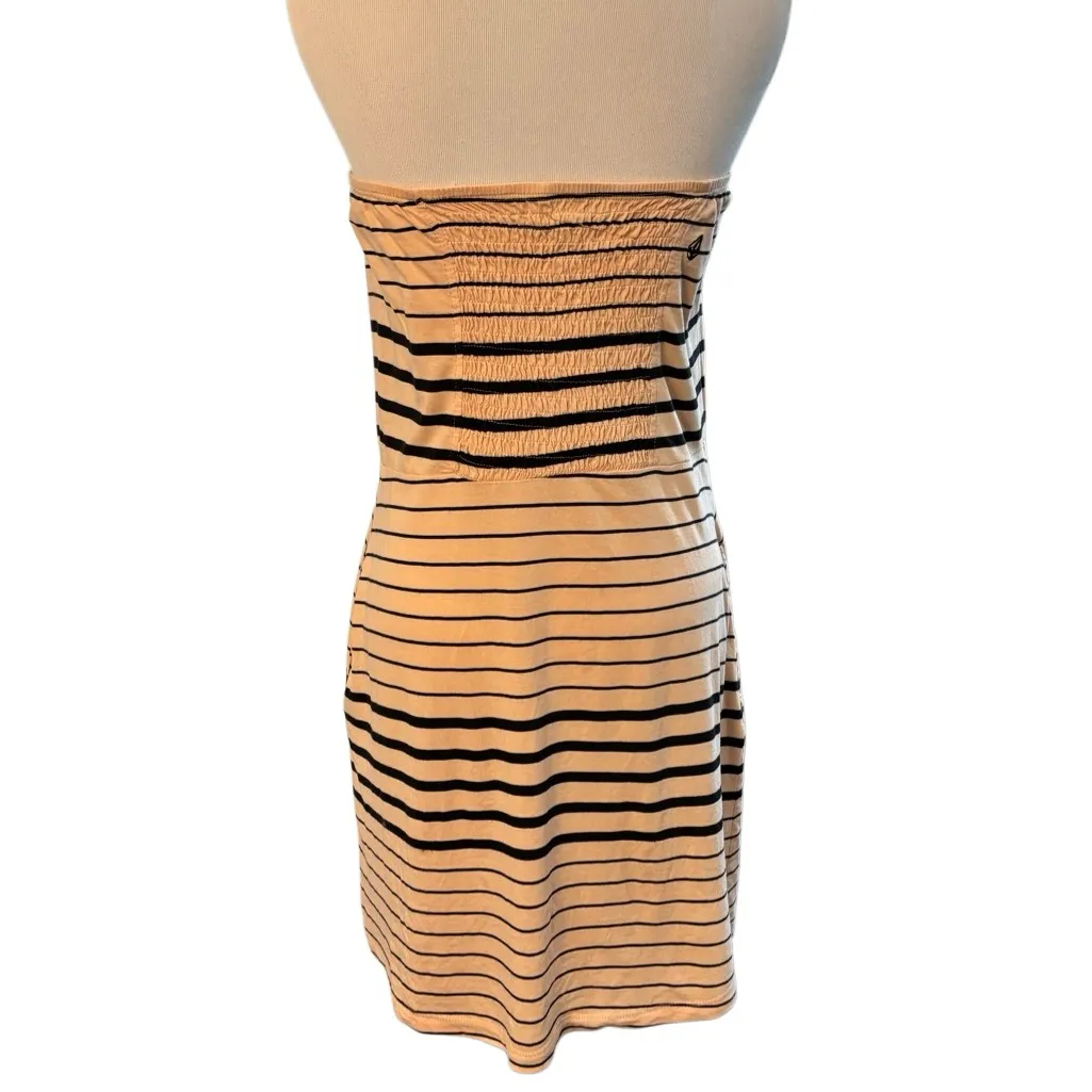Volcom Strapless Tube Dress Peach Black Stripe Pockets M/12 - Image 3