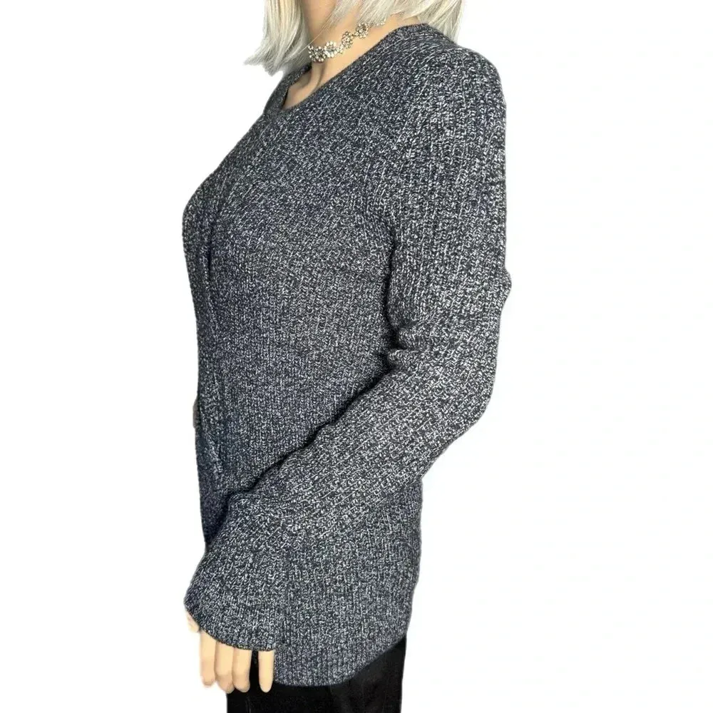 NWT TALBOTS Woven Knit Sweater 100% Cotton Long Sleeve Navy Crew Pullover Small - Image 3