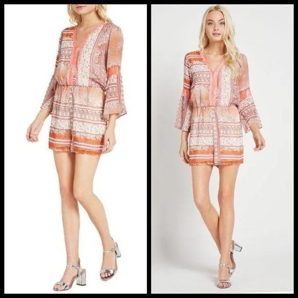 💕💕 Paisley Floral Lace-Trimmed Romper Large L NWT - Image 3