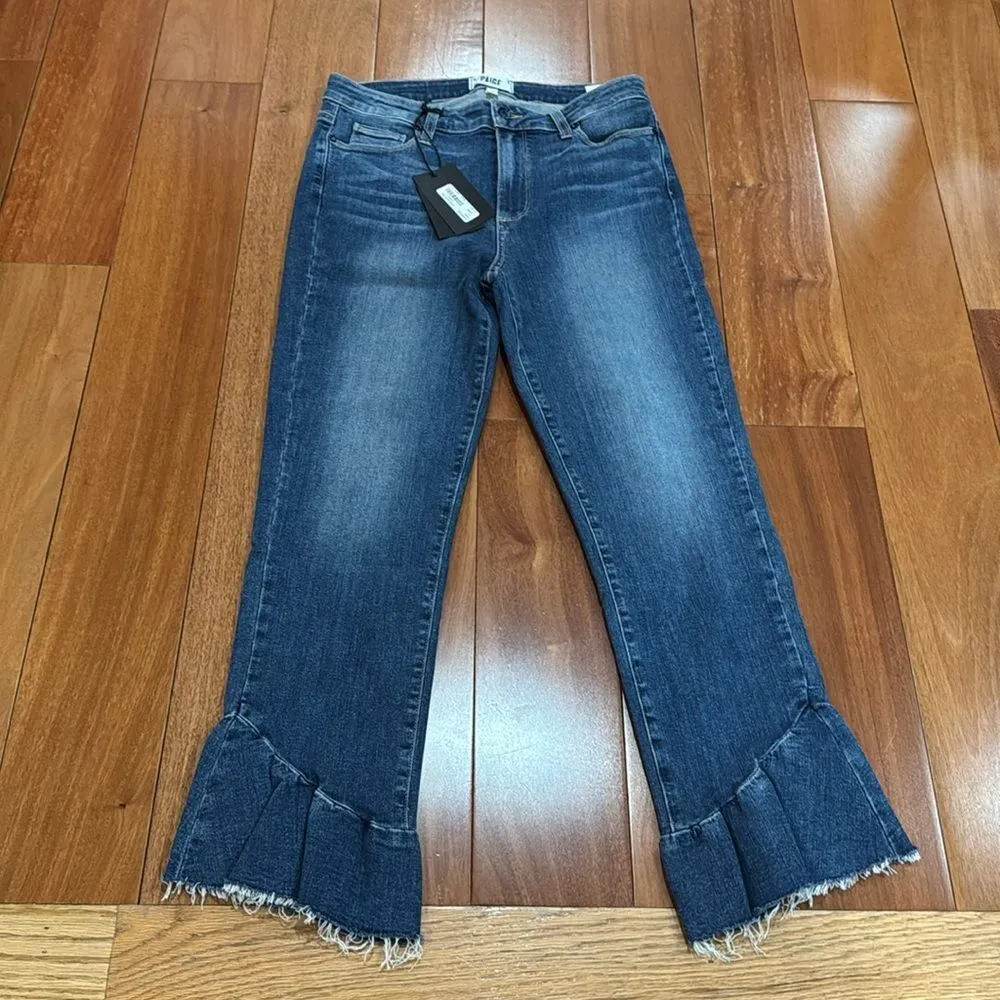 NWT PAIGE Women's Flora Straight Barkley With Ruffle Detail Jeans Size 28 - Image 3