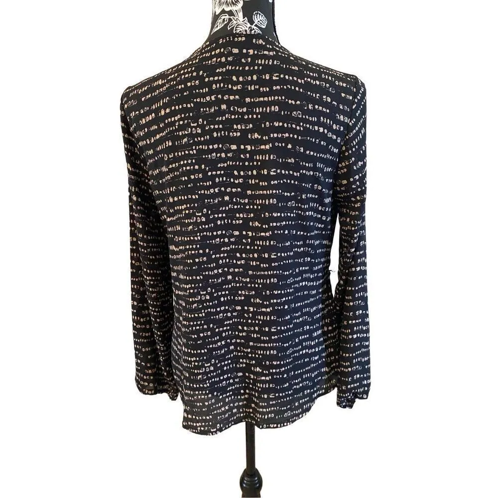 Marcelle Margaux Wrap Polka Dot Long Sleeve Blouse Formal Black Size M - Image 2