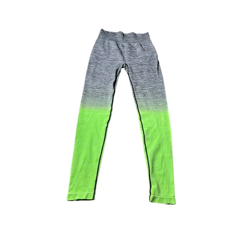 Running Girl Ombre Workout Leggings Gray Green Yoga‎ Pants Athletic Wear Size XL - Image 2