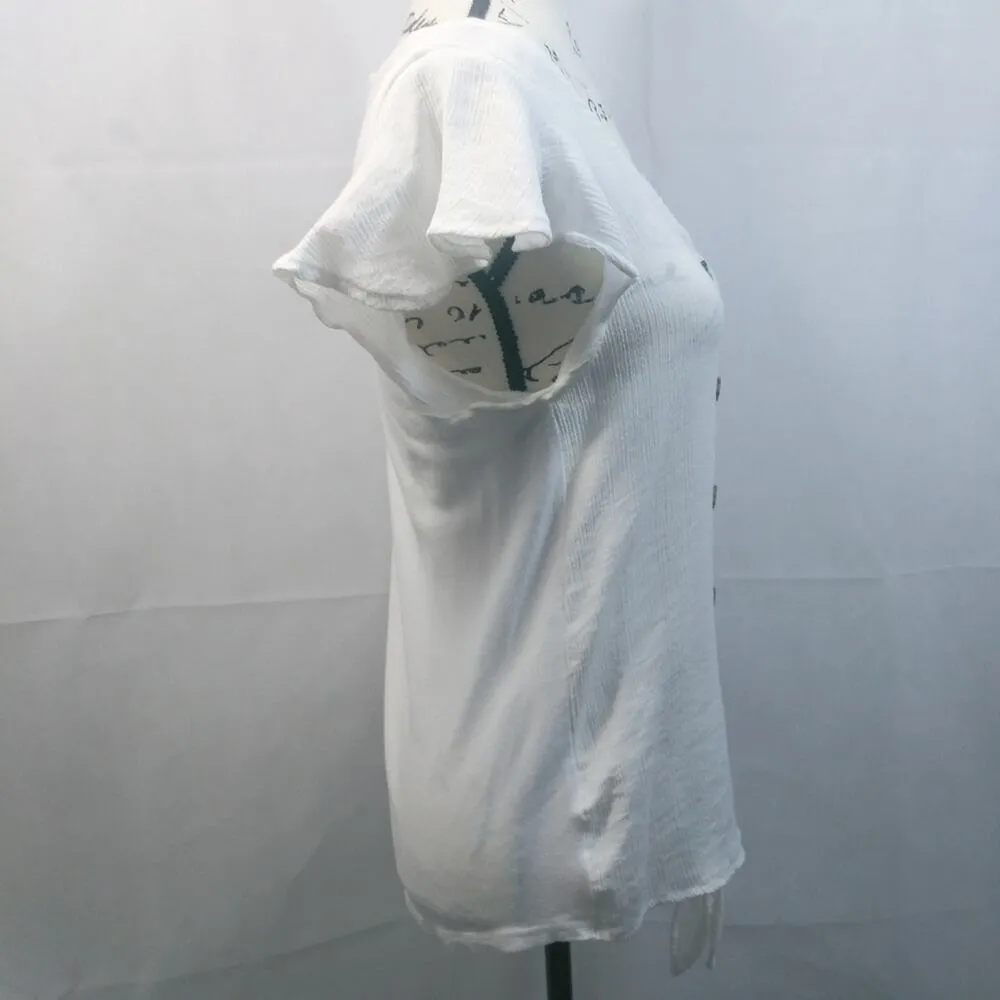 Flower & Feather White Gauzy Button Up Tie Front Blouse L Size L - Image 5