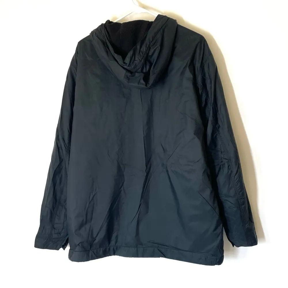 Fleece Lined Hooded Full Zip Nylon Coat Black Size XL - Image 11