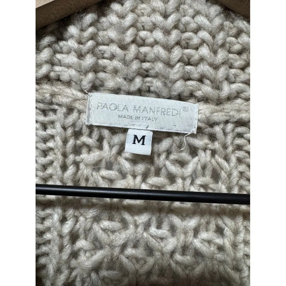 PAOLA MANFREDI Women's Cable Knit Duffle Cardigan Beige Size M Made In Italy Tan Size M - Image 3
