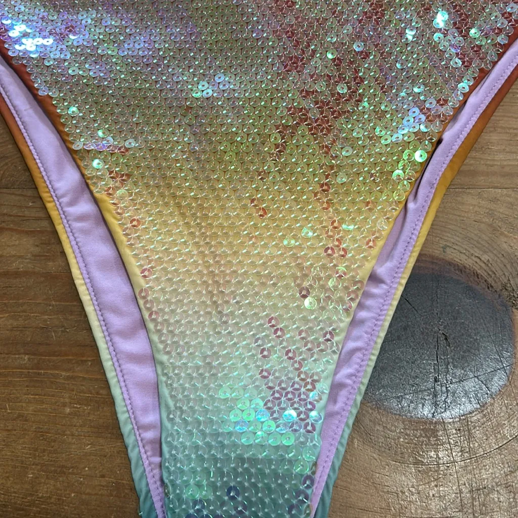 DANNIJO Gianni Bini 1Sequin Bikini Bottom in Yellow and Green Bikini Bottoms XL - Image 4