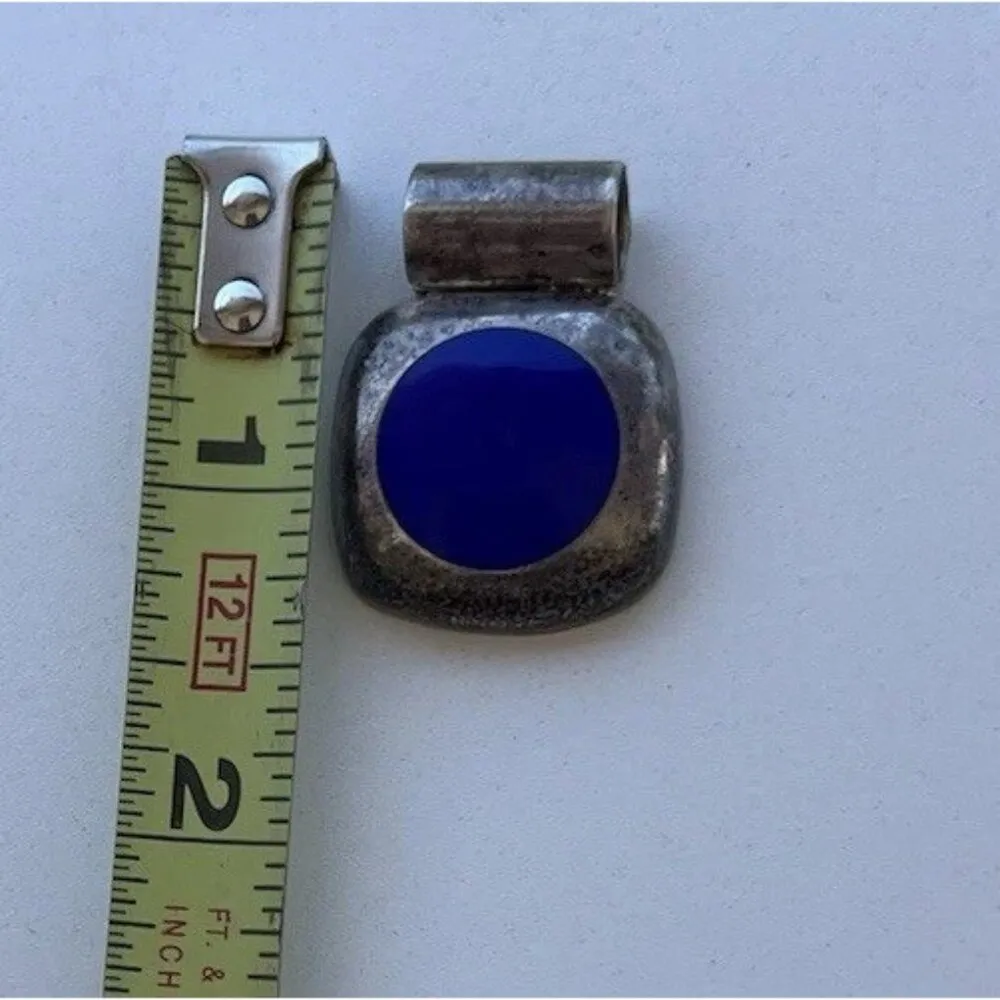 Sterling Silver 925 Blue Lapis Lazuli Square Pendant TC113 Signed Mexico - Image 8