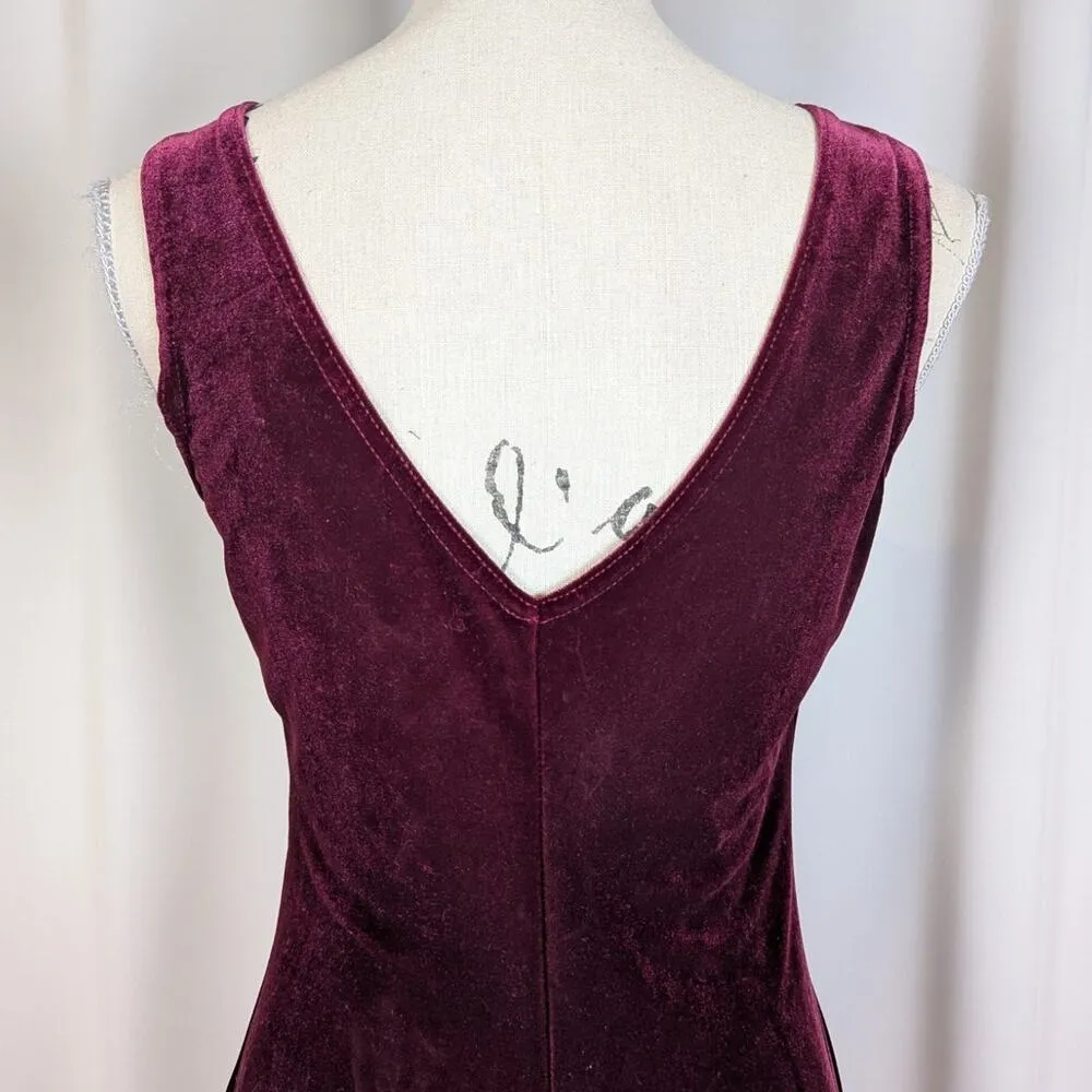 Y2K Vintage Velvet Sleeveless Midi Dress Kathie Lee Maroon Size M Red Size M - Image 8