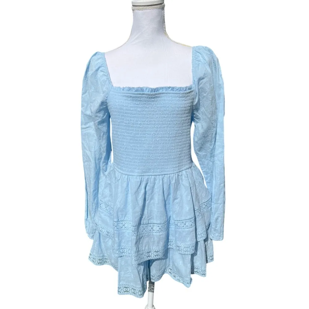 Altar'd State 100% Cotton Romper Dress Beautiful Baby Blue Lace Size XL - Image 2