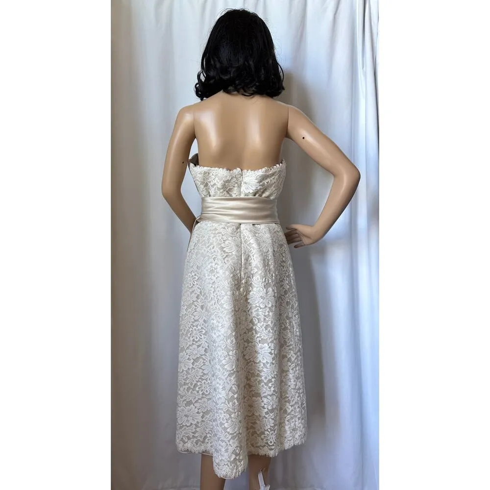 Dessy formal lace strapless bridesmaid dress long sash bow ivory 12 White - Image 4