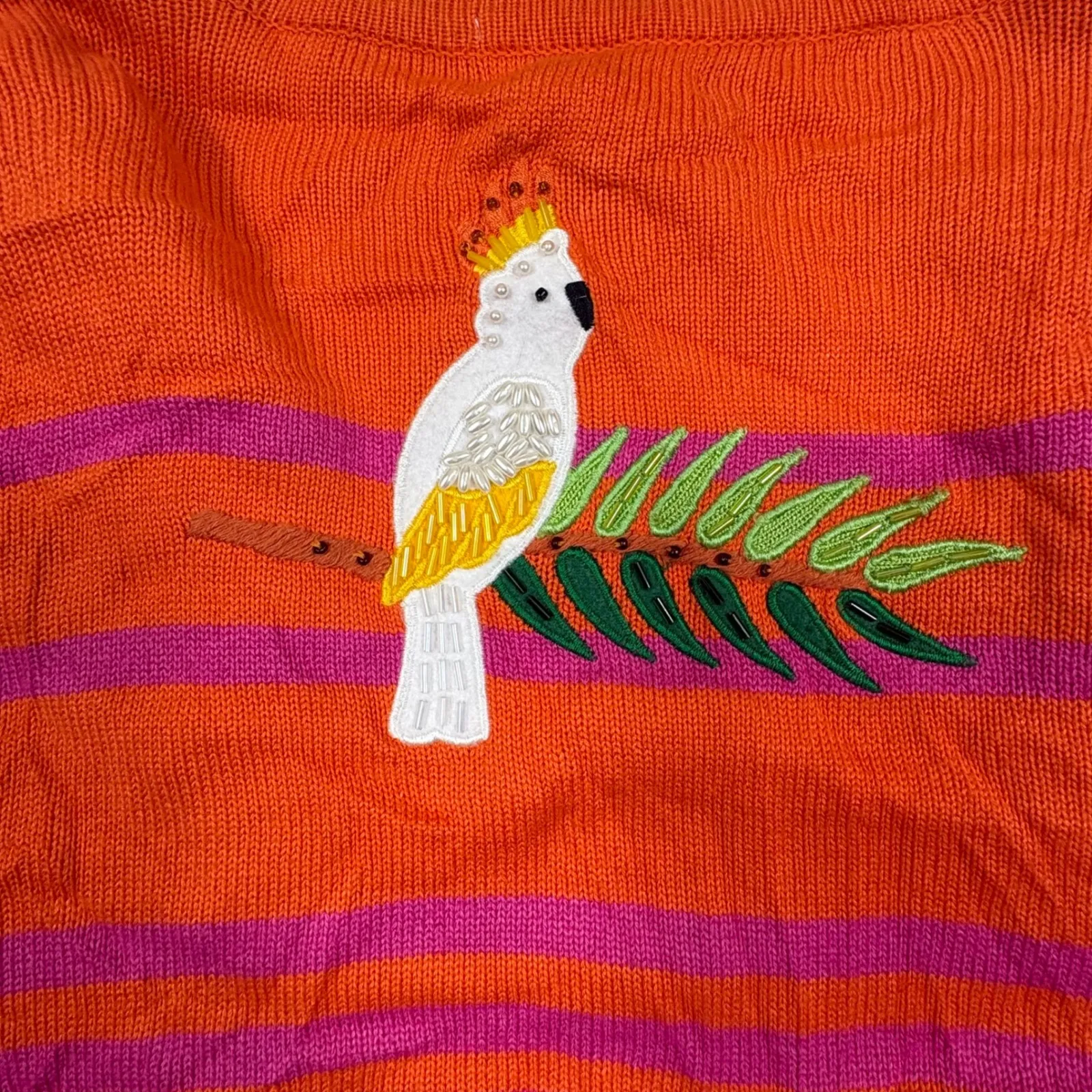 Just B Parrot Bird Tropical Embroidered Striped Cardigan Sweater Orange Pink M Size M - Image 13
