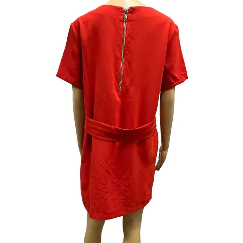 Essue Red Short Sleeve Zip Back Business Casual Pocket Mini Dress Womens Medium - Image 3