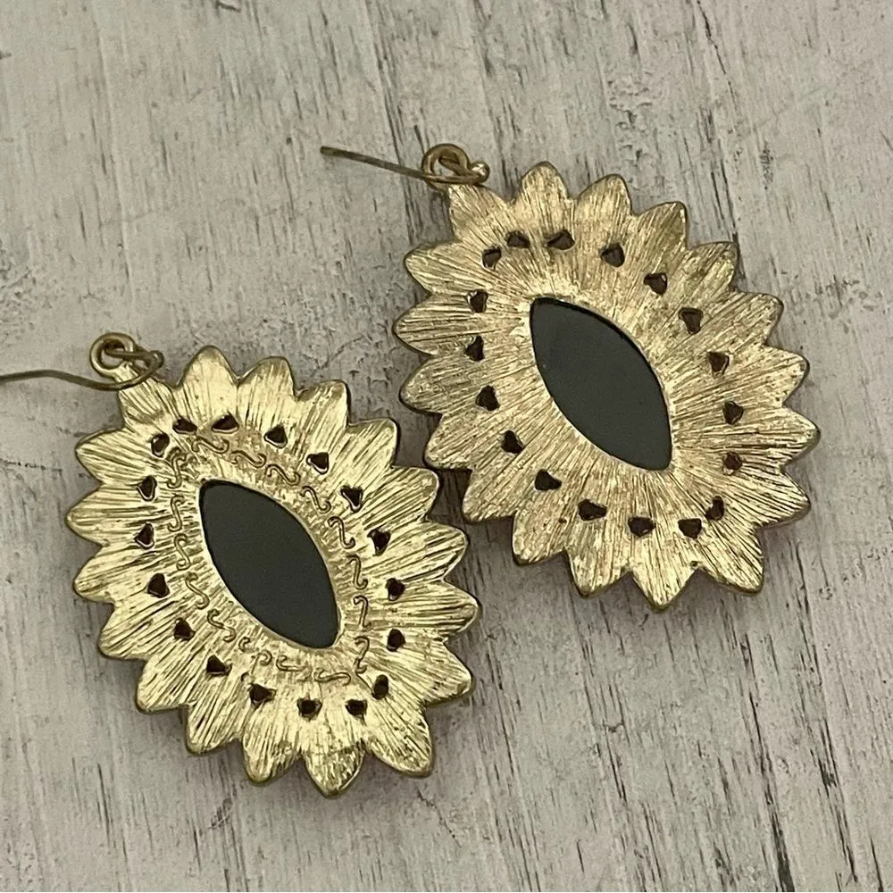 AMI gold tone brown and rose beaded statement earrings - Image 4