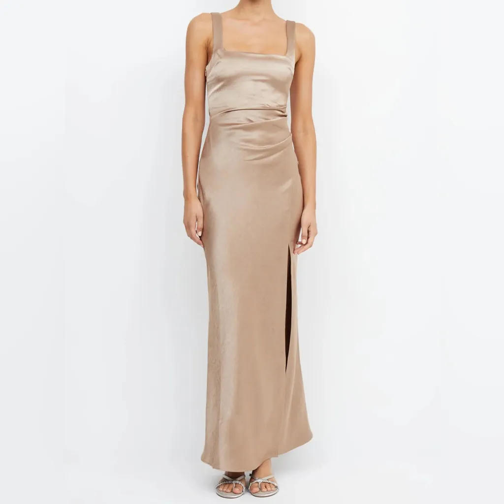 Bec & Bridge Dreamer Square Neck Sleeveless Satin Maxi Gold Champagne Dress US 8 - Image 2