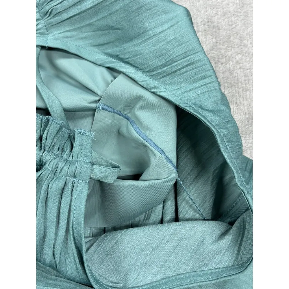 Soma Crinkle Satin Pleated Tie Midi Bra Dress Women's Large Green Ruffle Trim - Image 8