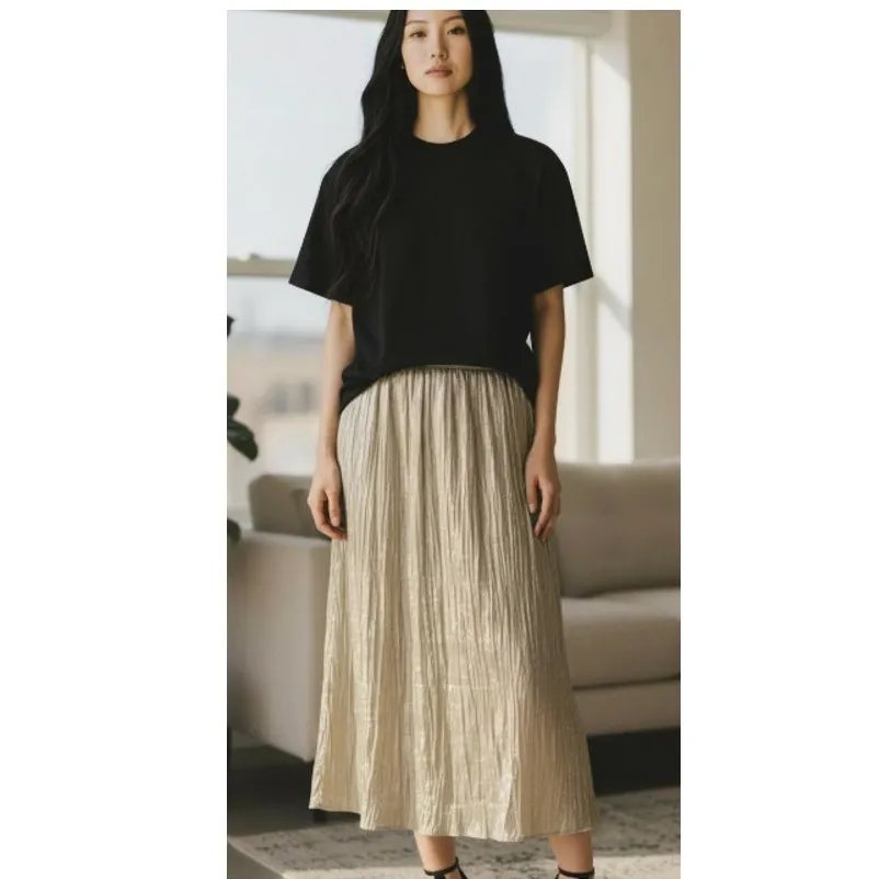 JR Nites 80s Silvery Gold Metallic Maxi Skirt size 10 - Image 2