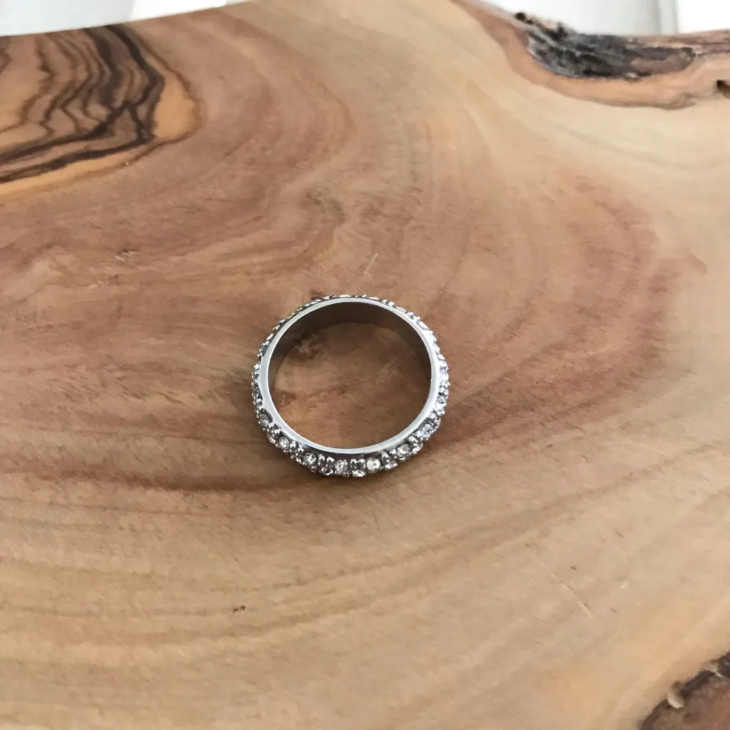 Pave Silver Tone Band Ring size 6.5 - Image 2