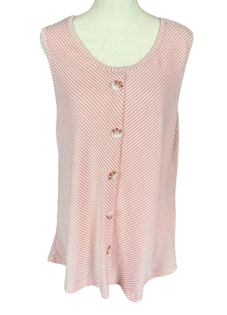 French Laundry pink and white striped stretchy sleeveless pullover tank top XL - Image 1