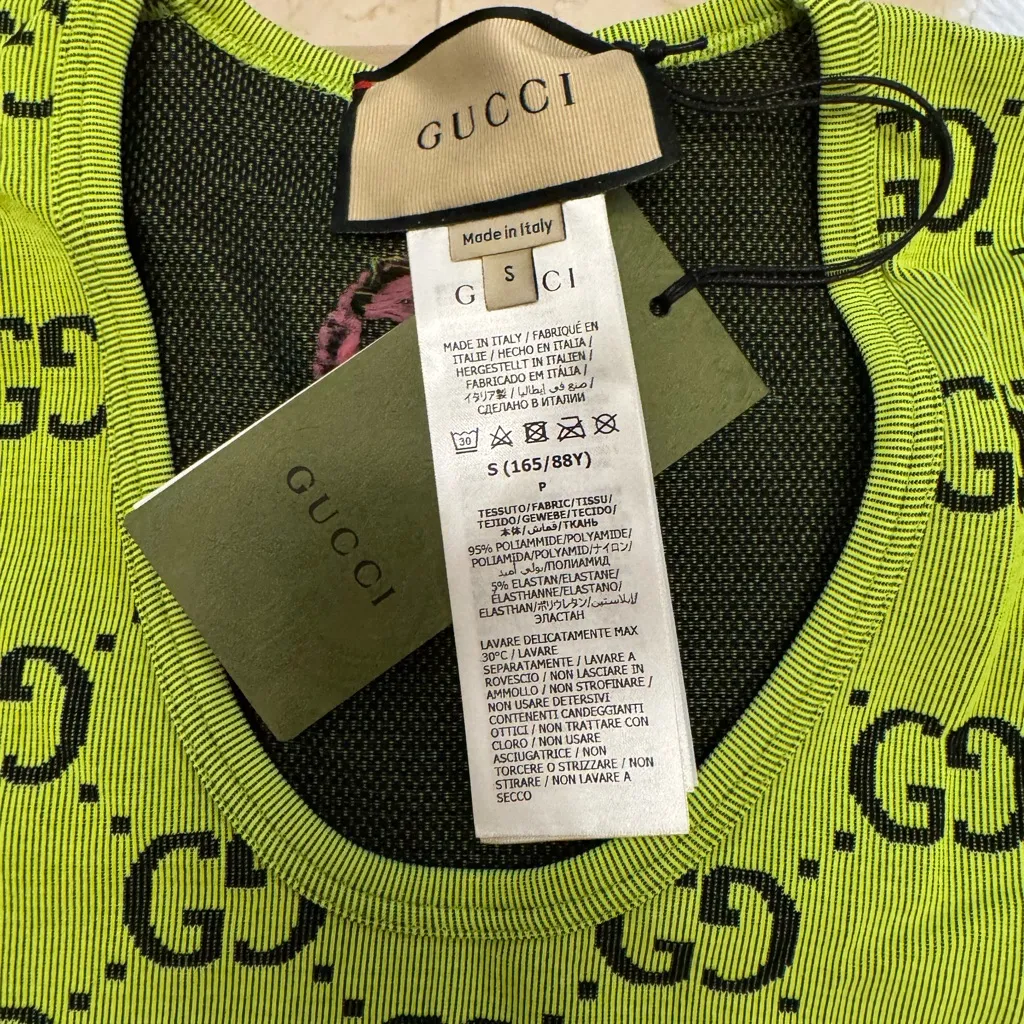 Authentic New With Tags Gucci Neon Green Jacquard Jumpsuit - Image 4
