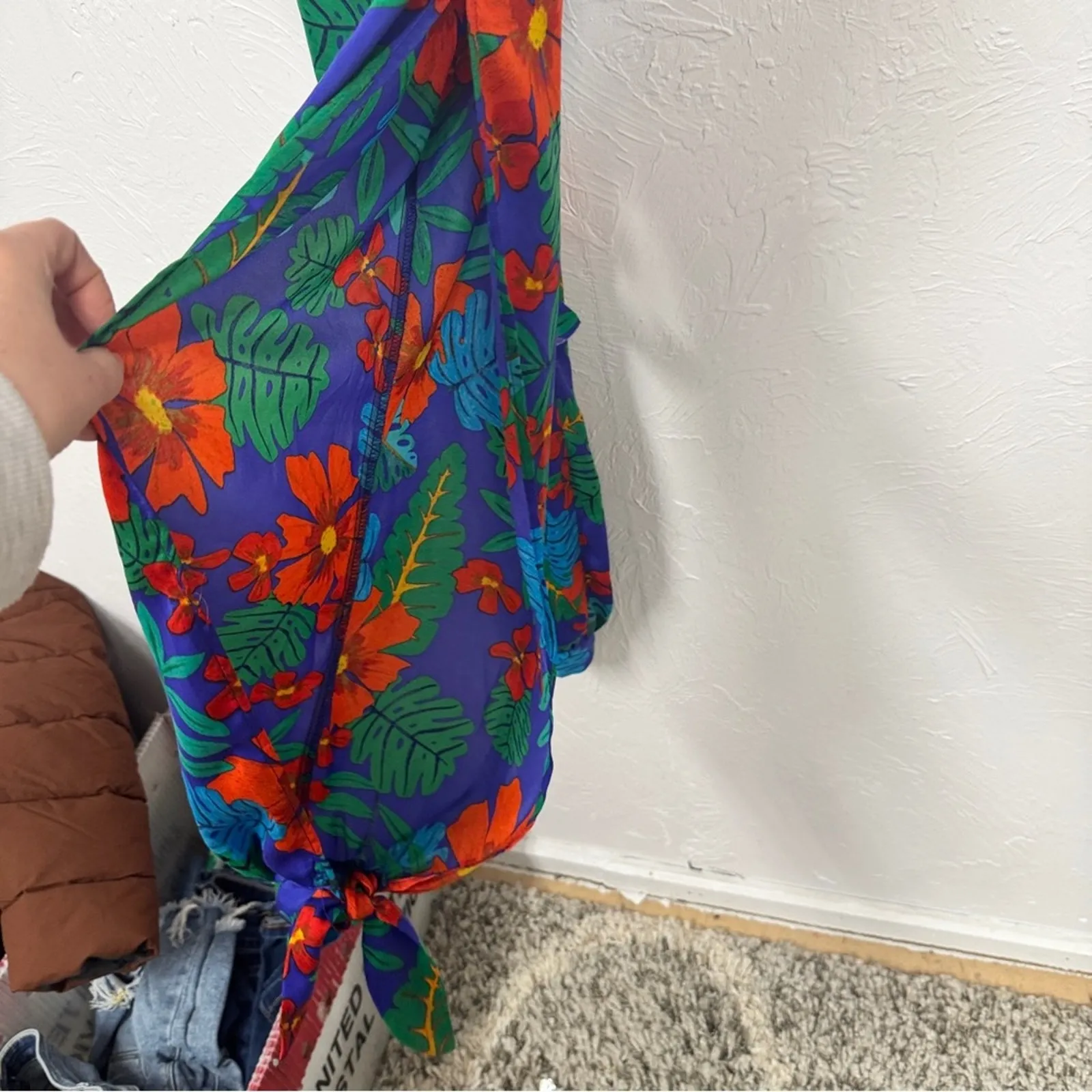 Dress Forum Blue Red Tropical Print Jumpsuit Womens S Beachy Vacation Casual - Image 6