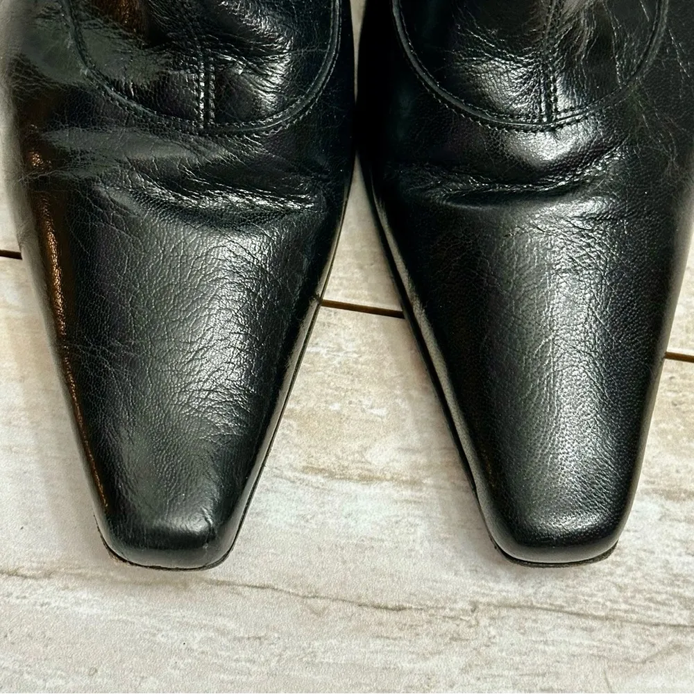Paloma Women Sz 10 Black Leather Stiletto Heel Boots Square Toe Sexy Whimsygoth - Image 6