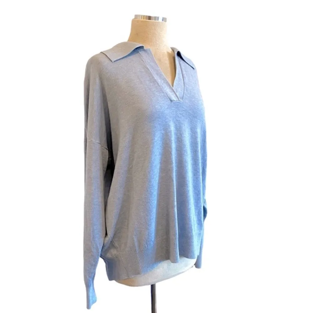 Pullover Collared Long Sleeve Sweater Cashmere Blue Size L - Image 6