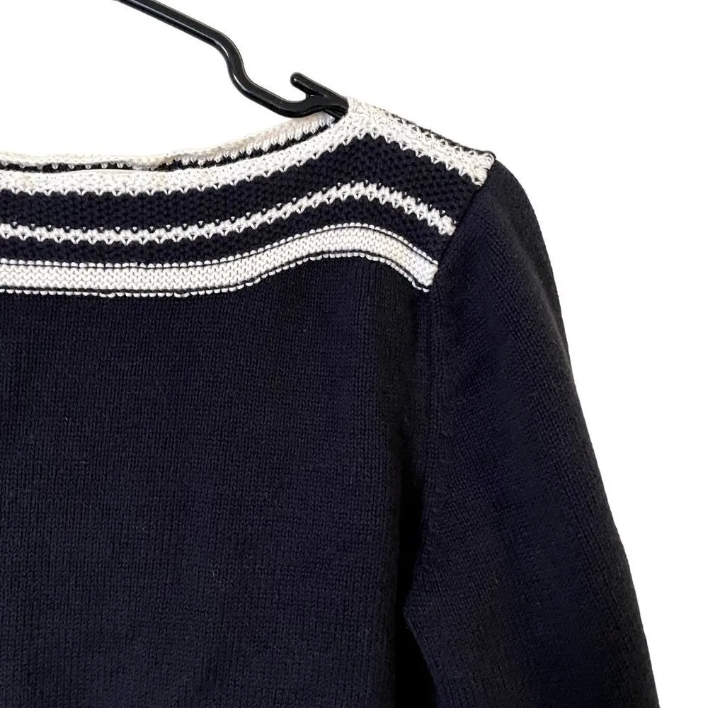 LOFT black and white knit vintage petite boatneck top autumn winter warm cotton - Image 2