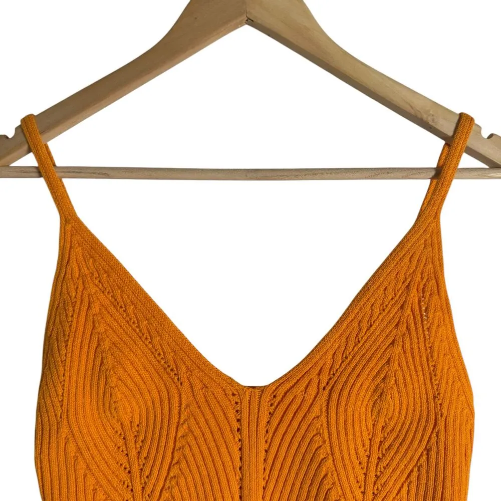Sandro Ximin Ribbed Openwork Cropped Yellow Orange Cami Top Size Large - Image 4