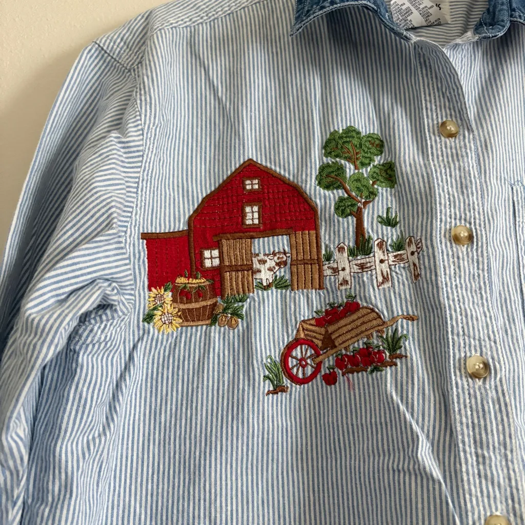 Vintage Light Blue Striped Button - Image 6