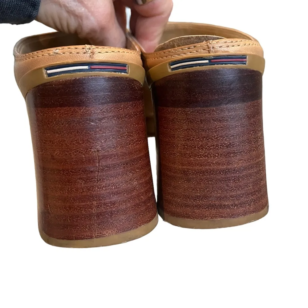 Vintage 90's Y2K Tommy Hilfiger Block chunky Heel laser cut Clogs, Sz 7 - Image 12