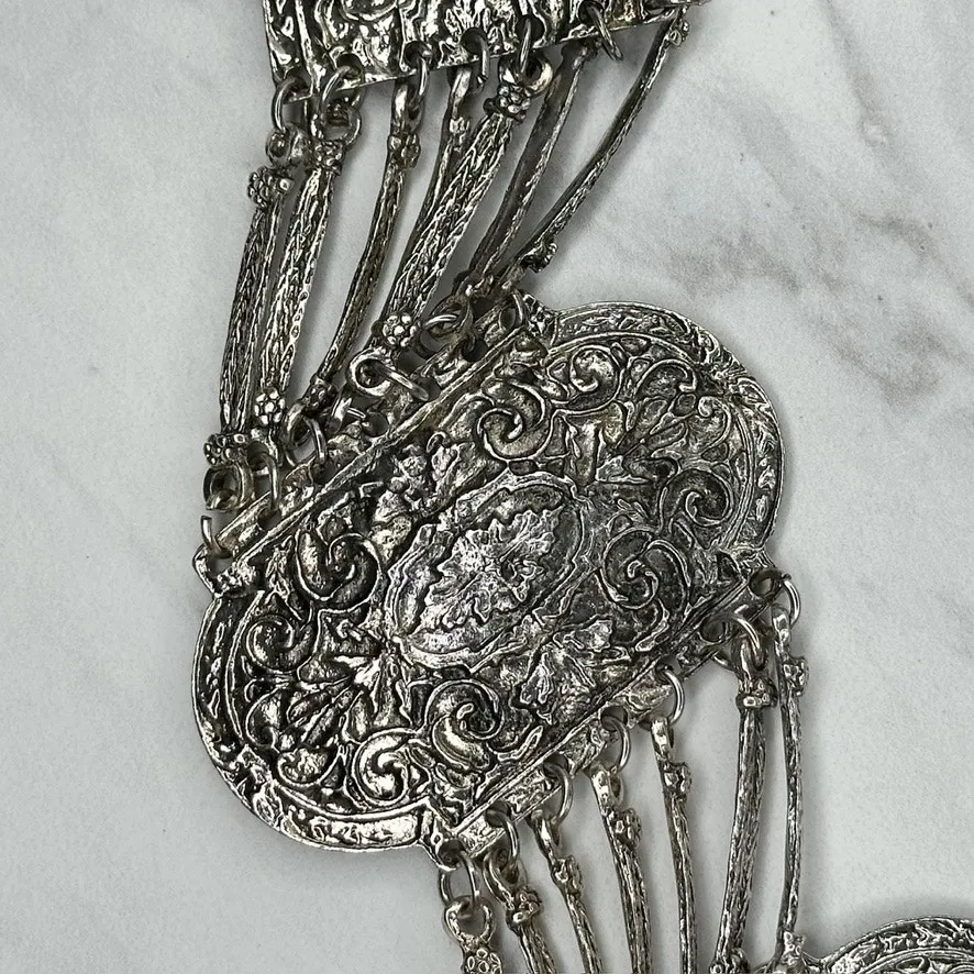 Chunky Wide Floral Filigree Silver Chain Belt One Size (OS) Statement Boho ✨ - Image 9