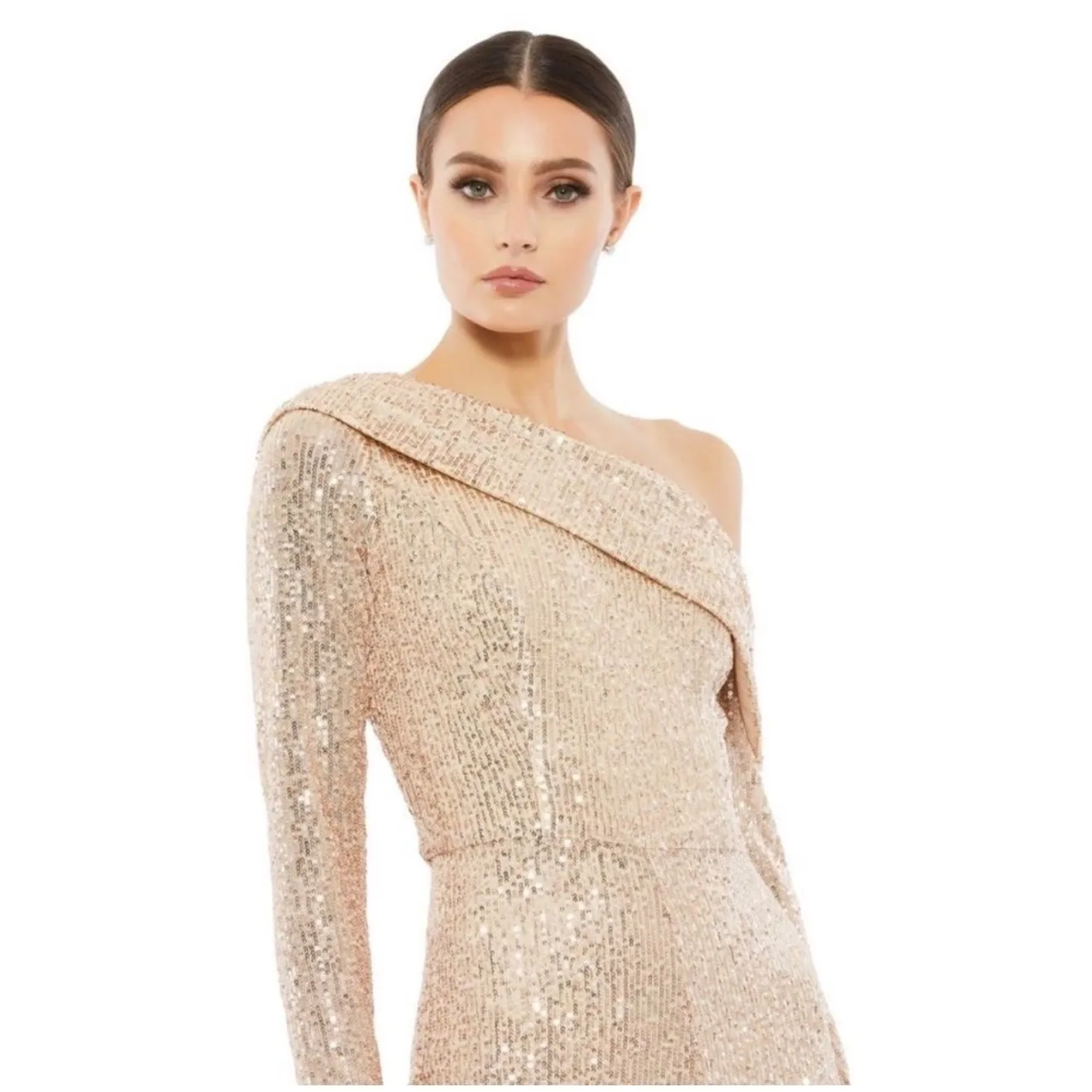 Mac Duggal 26596 Rose Gold Sequin Off-Shoulder Jumpsuit  Size 4 - Image 3