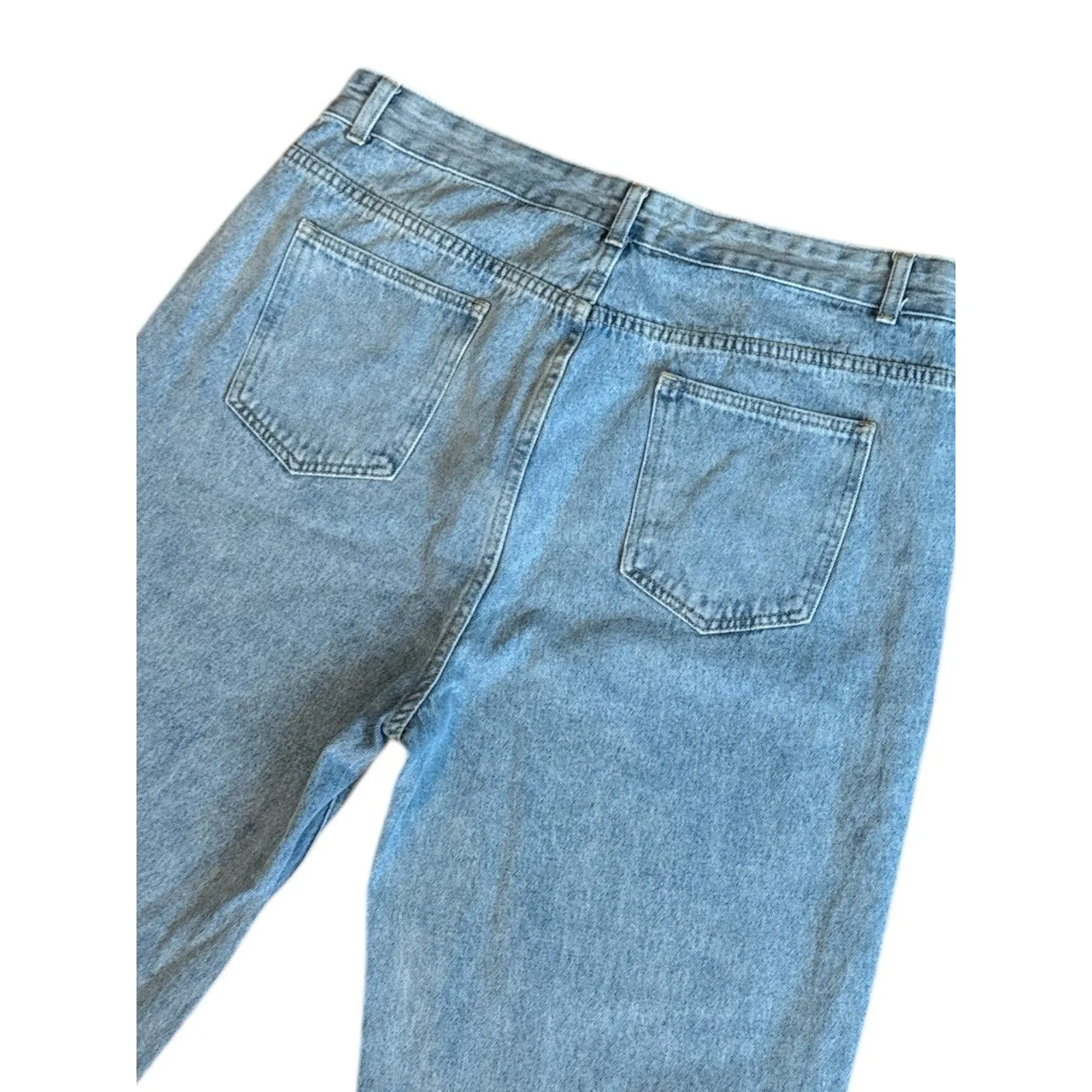 Baggy High Rise‎ Wide Leg Distressed Jeans Pink Lily Light Wash Denim Size 32 - Image 4