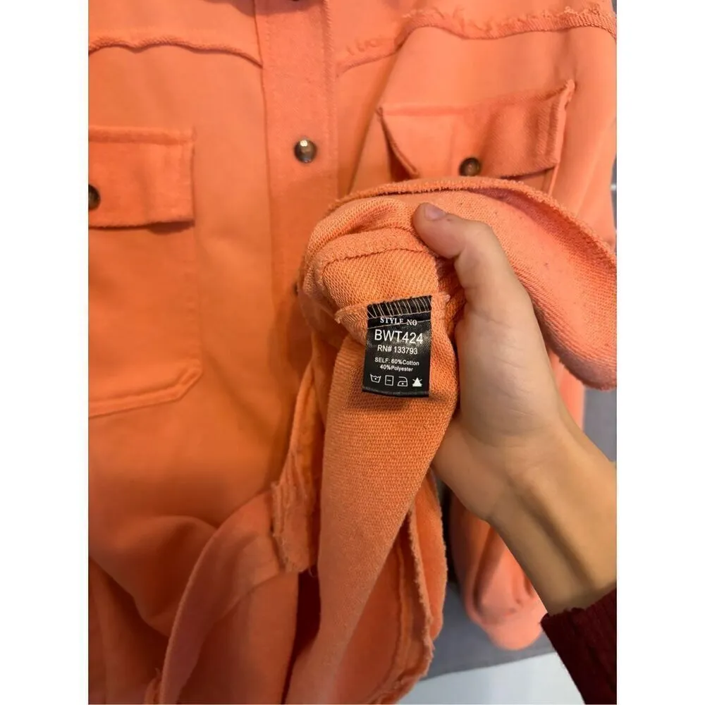 POL French Terry Oversized Coral Shacket - Image 6