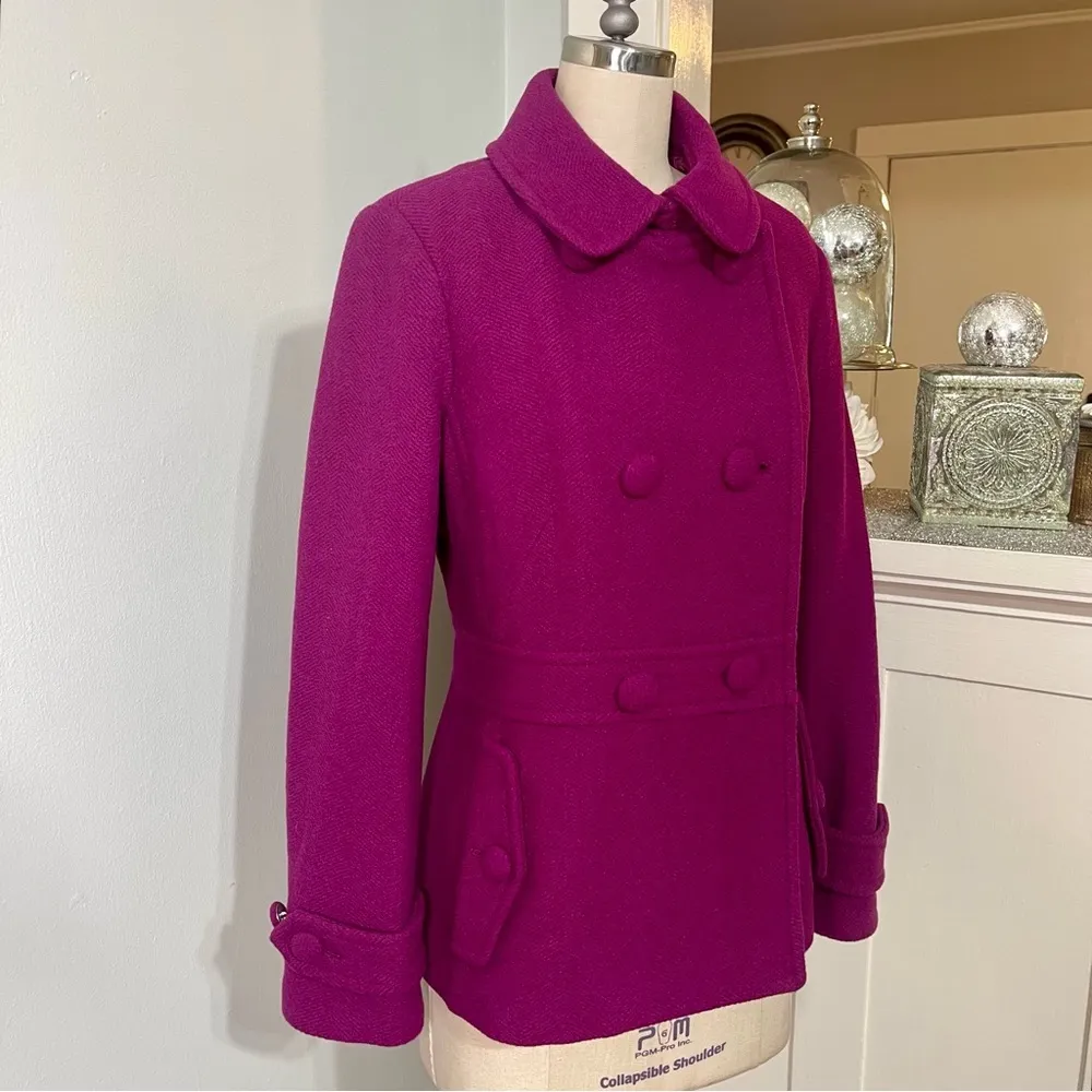 Talbots Double Breasted Wool Pea Coat Magenta Purple Dress Coat Peacoat Size 10 - Image 8