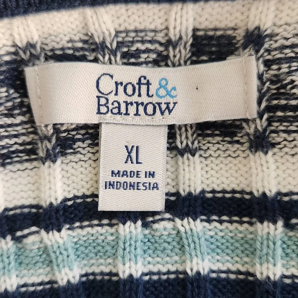 Croft & Barrow Navy and White Striped V-Neck Sweater Size XL Navy Knit Sweater - Image 6