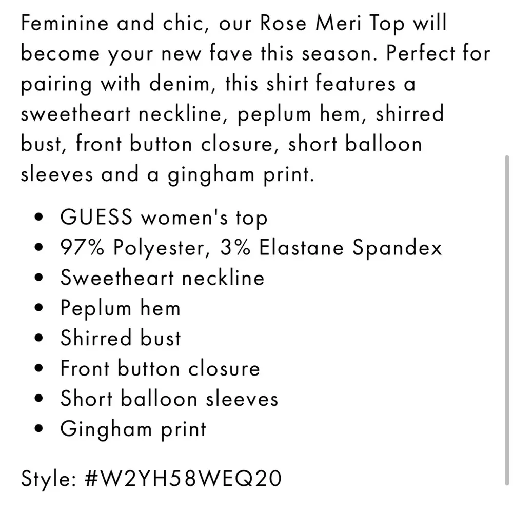 Guess Rose Meri Pink White Gingham Checked Square Neck Puff Sleeve Peplum Top M - Image 15