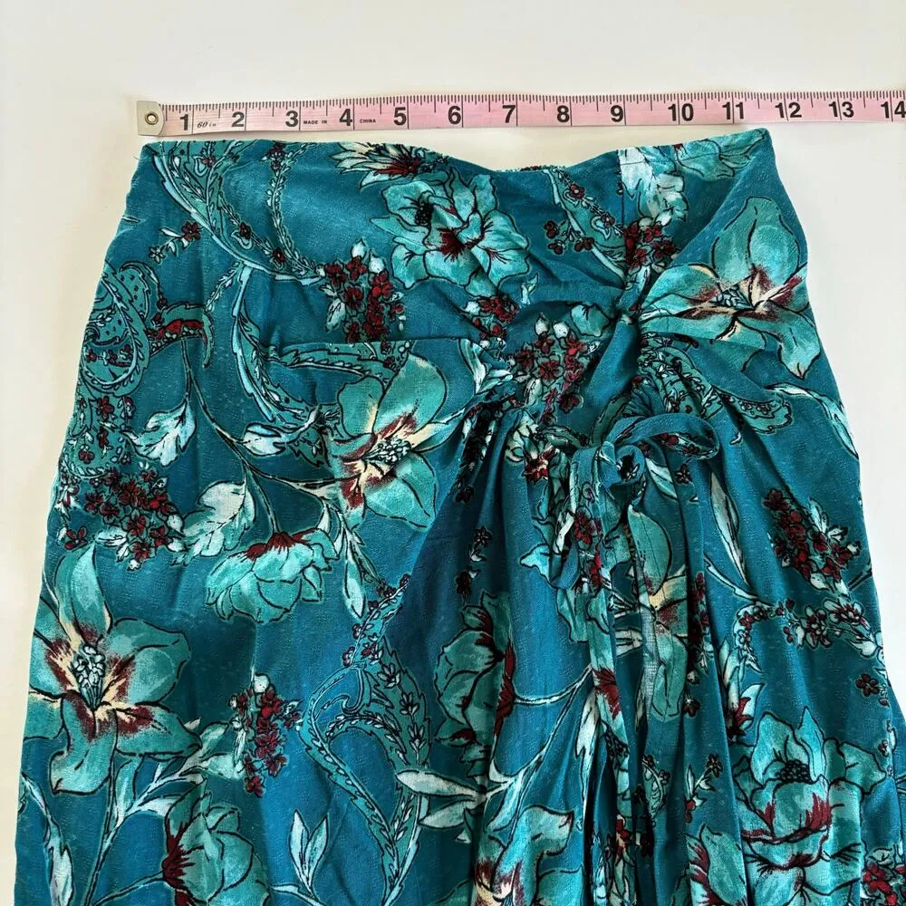Band of the Free Celene Deep Teal Boho Floral Layered Midi Skirt Women’s Size XS Green - Image 3