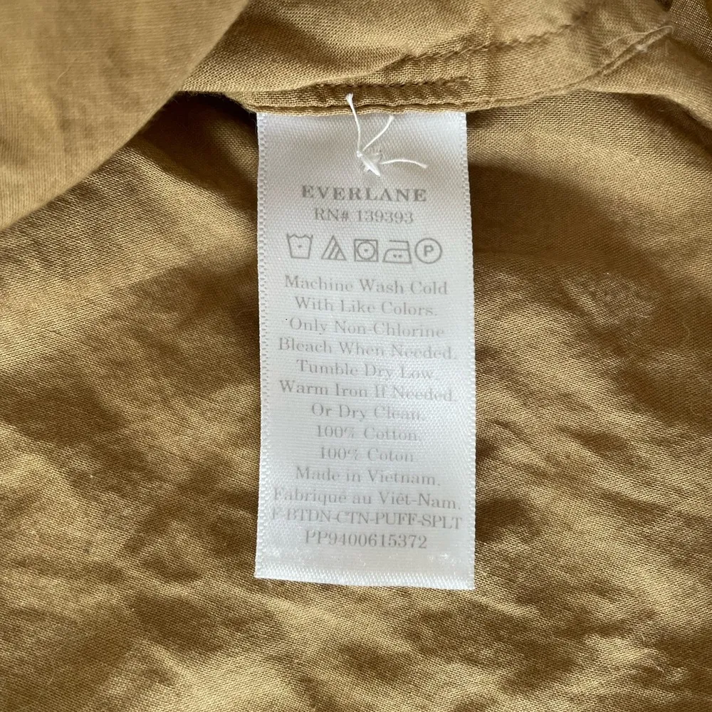 EVERLANE The Split-Neck Puff-Sleeve Cotton Air Shirt in Hazel Size 4 - Image 9