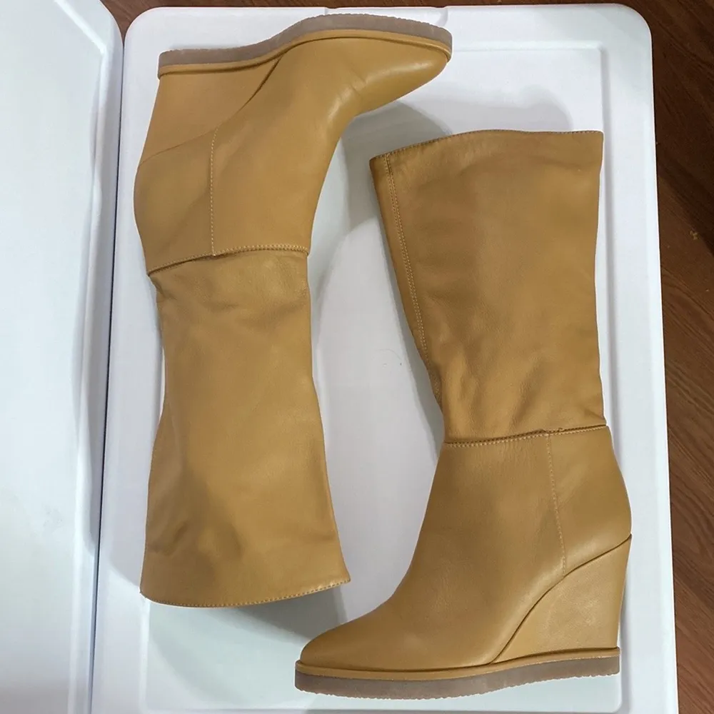 Tamara Mellon camel leather wedge tall boots size EU 36 or US 6 Tan - Image 5