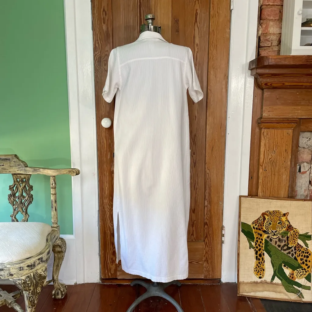 Vntg 80s Ezze Wear White Wide Wale Corduroy Button Down Dress w/ Pockets Sz S - Image 7