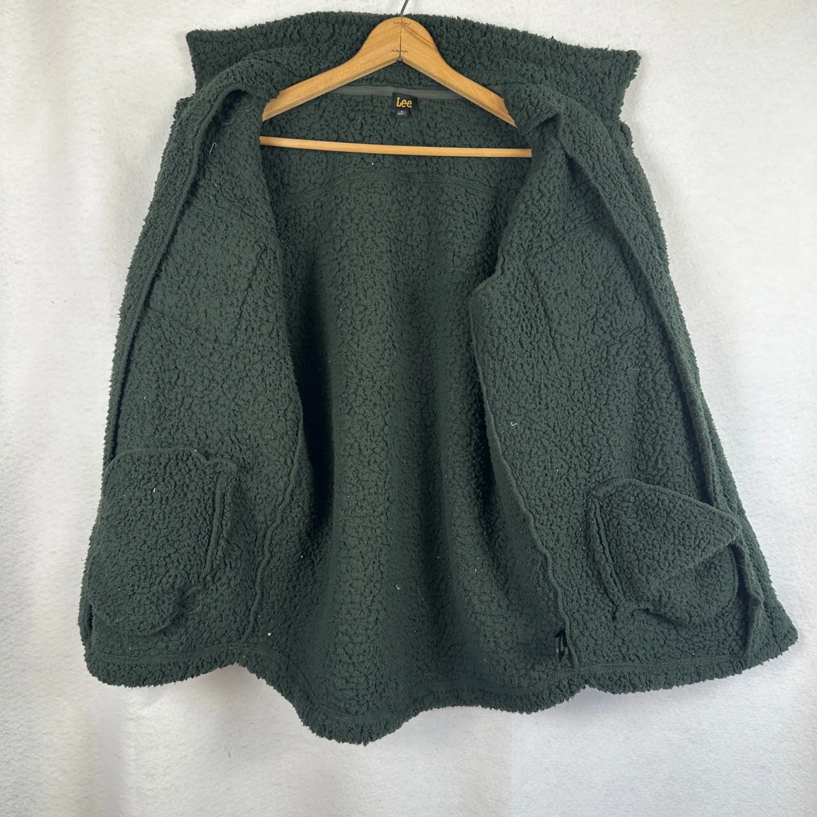 Lee‎ Sherpa Jacket Womens Medium Button Front Olive Green Cozy Warm Outerwear - Image 7